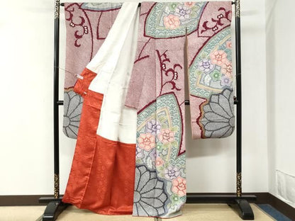 平和屋着物●名門　藤娘きぬたや・総絞り　振袖　青海波花唐草文　金彩　正絹　逸品　CABM4675yc