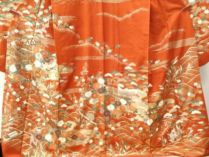平和屋着物●豪華振袖　駒刺繍　浜松風景文　金彩　正絹　逸品　CABM4679yc