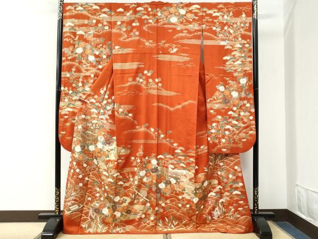 平和屋着物●豪華振袖　駒刺繍　浜松風景文　金彩　正絹　逸品　CABM4679yc