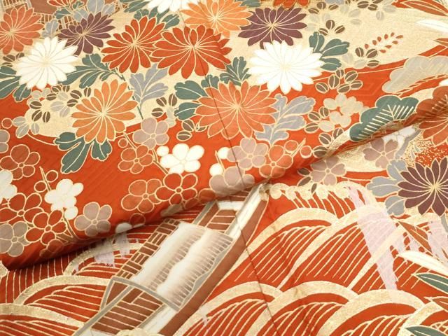 平和屋着物●豪華振袖　駒刺繍　浜松風景文　金彩　正絹　逸品　CABM4679yc