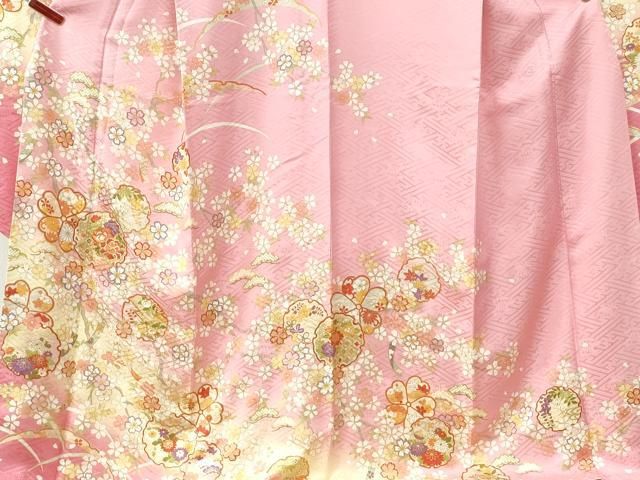 平和屋着物●豪華振袖　雪輪舞花文　暈し染め　金彩　正絹　逸品　CABM4681yc