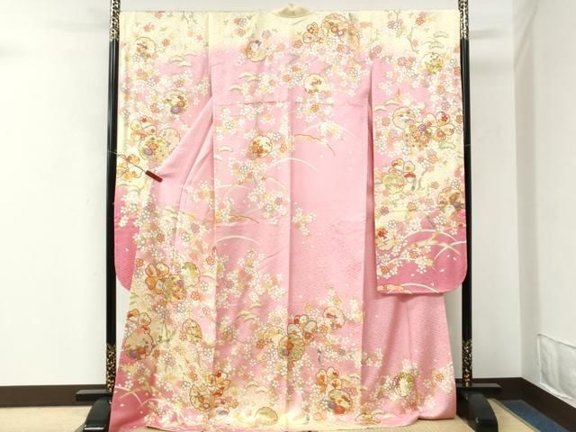 平和屋着物●豪華振袖　雪輪舞花文　暈し染め　金彩　正絹　逸品　CABM4681yc