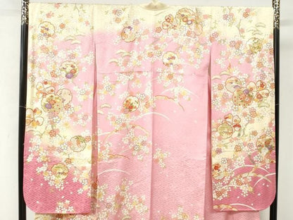 平和屋着物●豪華振袖　雪輪舞花文　暈し染め　金彩　正絹　逸品　CABM4681yc