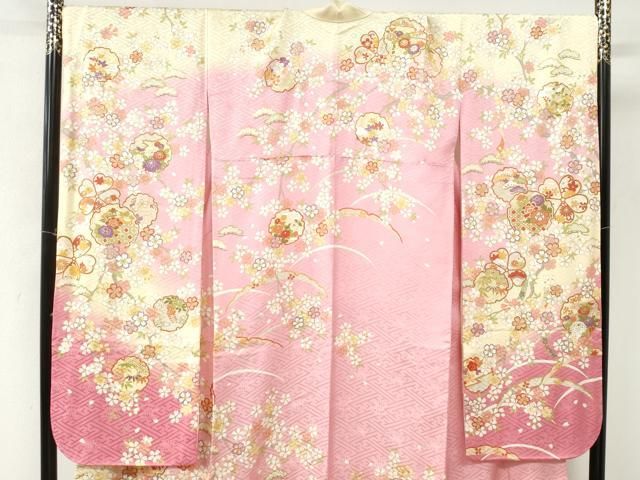 平和屋着物●豪華振袖　雪輪舞花文　暈し染め　金彩　正絹　逸品　CABM4681yc