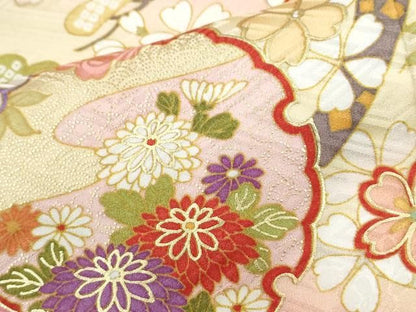 平和屋着物●豪華振袖　雪輪舞花文　暈し染め　金彩　正絹　逸品　CABM4681yc