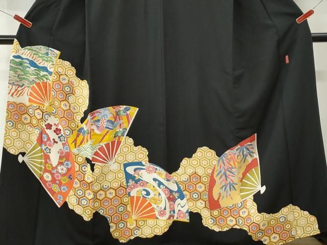 平和屋着物●本加賀友禅作家　押田正義　黒留袖　扇面鳳凰亀甲花文　正絹　逸品　CABM4682yc