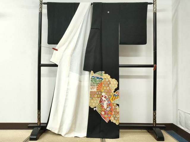 平和屋着物●本加賀友禅作家　押田正義　黒留袖　扇面鳳凰亀甲花文　正絹　逸品　CABM4682yc