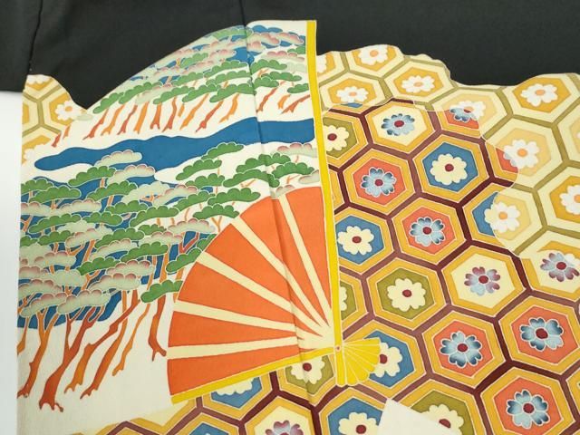 平和屋着物●本加賀友禅作家　押田正義　黒留袖　扇面鳳凰亀甲花文　正絹　逸品　CABM4682yc