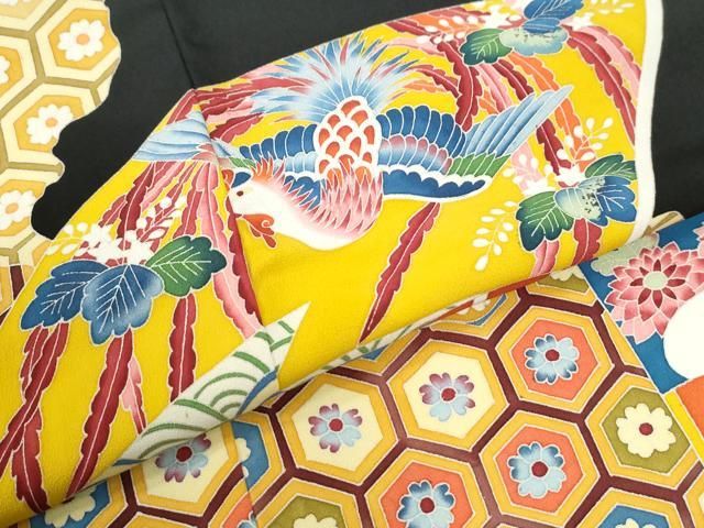 平和屋着物●本加賀友禅作家　押田正義　黒留袖　扇面鳳凰亀甲花文　正絹　逸品　CABM4682yc