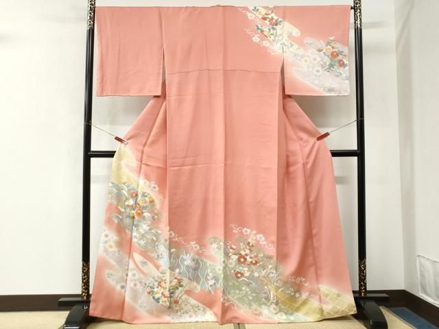 平和屋着物●訪問着　駒刺繍　菊花唐草文　暈し染め　金彩　正絹　逸品　CABM4685yc