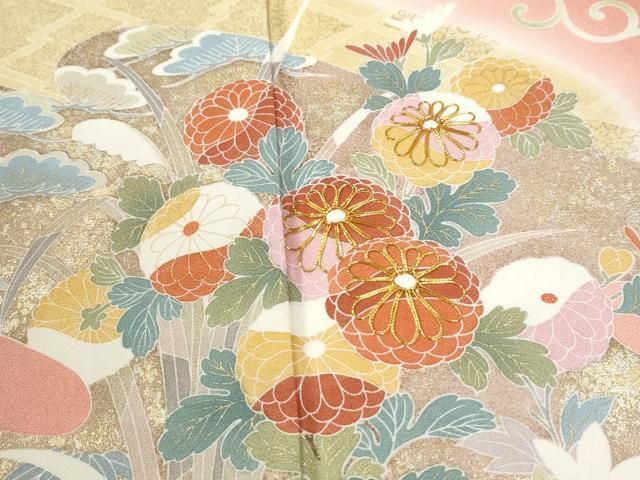 平和屋着物●訪問着　駒刺繍　菊花唐草文　暈し染め　金彩　正絹　逸品　CABM4685yc