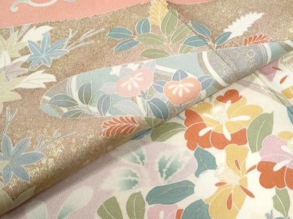 平和屋着物●訪問着　駒刺繍　菊花唐草文　暈し染め　金彩　正絹　逸品　CABM4685yc