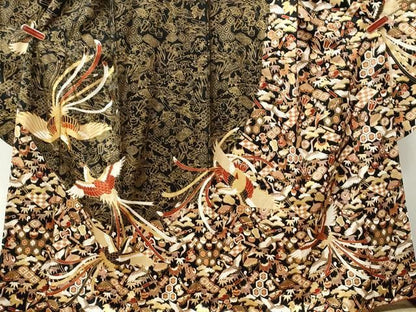 平和屋着物●豪華振袖　駒刺繍　鳳凰宝尽くし笹松文　黒地　金彩　正絹　逸品　未使用　CABM4686yc