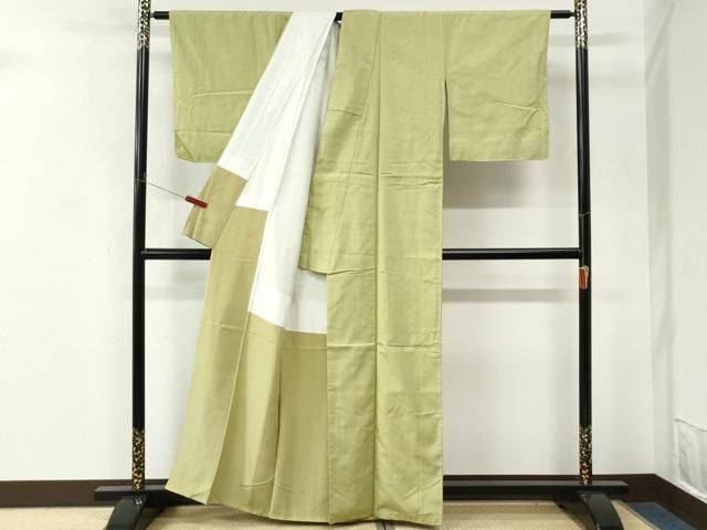 平和屋着物●結城紬　色無地　若苗色　正絹　逸品　CABM4688yc