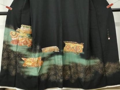 平和屋着物●ちぎり絵女流作家　谷口妙絵　黒留袖　古典愛蔵　暈し染め　金彩　正絹　逸品　CABM4690yc