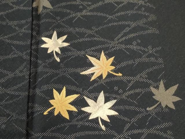 平和屋着物●訪問着　変わり市松露芝楓文　黒地　金彩　正絹　逸品　CABM4692yc