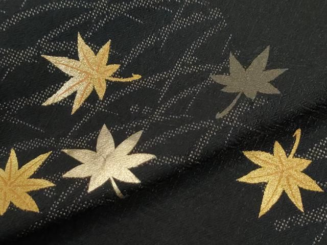 平和屋着物●訪問着　変わり市松露芝楓文　黒地　金彩　正絹　逸品　CABM4692yc