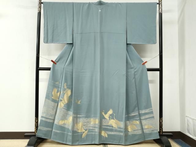 平和屋着物●豪華色留袖　寿光織　霞飛鶴文　金糸　正絹　逸品　未使用　CABM4694yc