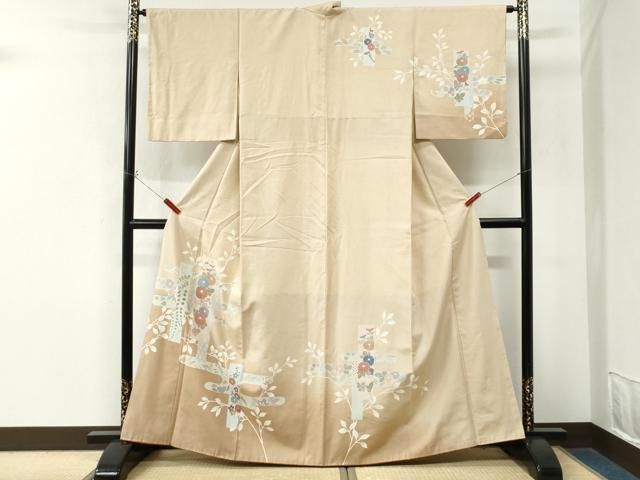 平和屋着物●訪問着　紬地　エ霞短冊菊花文　正絹　逸品　CABM4695yc