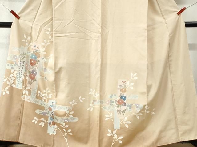 平和屋着物●訪問着　紬地　エ霞短冊菊花文　正絹　逸品　CABM4695yc