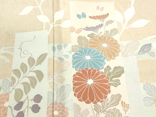 平和屋着物●訪問着　紬地　エ霞短冊菊花文　正絹　逸品　CABM4695yc