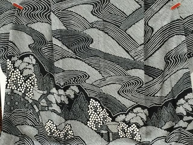 平和屋着物●豪華振袖　総絞り　流水樹林風景文　黒地　正絹　逸品　CABM4696yc