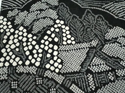平和屋着物●豪華振袖　総絞り　流水樹林風景文　黒地　正絹　逸品　CABM4696yc