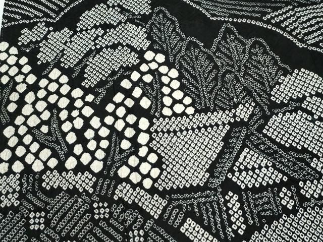 平和屋着物●豪華振袖　総絞り　流水樹林風景文　黒地　正絹　逸品　CABM4696yc