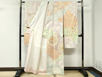 平和屋着物●豪華振袖　駒刺繍　切嵌更紗花唐草文　金彩　正絹　逸品　CABM4697yc