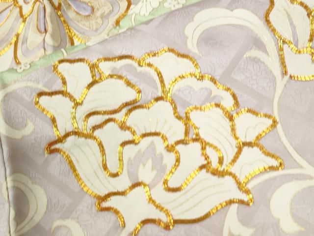 平和屋着物●豪華振袖　駒刺繍　切嵌更紗花唐草文　金彩　正絹　逸品　CABM4697yc