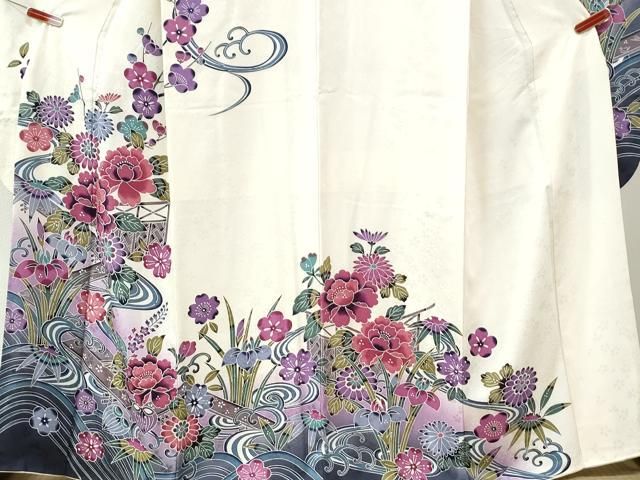 平和屋着物●豪華振袖・長襦袢セット　型染め　流水牡丹葵花唐草文　暈し染め　正絹　逸品　CABM4703yc
