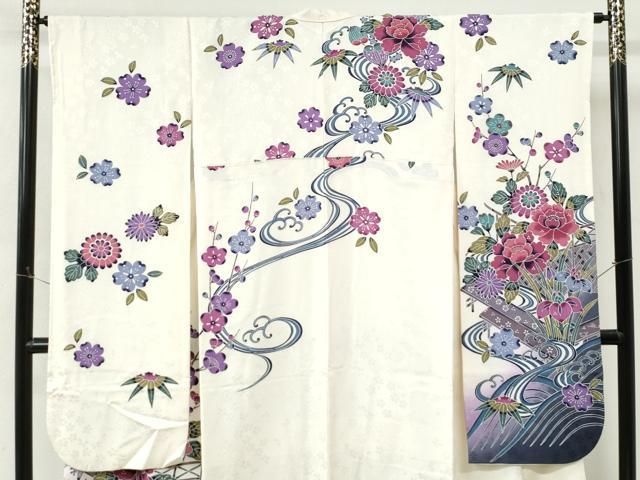 平和屋着物●豪華振袖・長襦袢セット　型染め　流水牡丹葵花唐草文　暈し染め　正絹　逸品　CABM4703yc