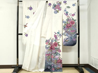 平和屋着物●豪華振袖・長襦袢セット　型染め　流水牡丹葵花唐草文　暈し染め　正絹　逸品　CABM4703yc