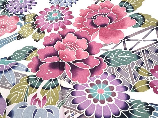 平和屋着物●豪華振袖・長襦袢セット　型染め　流水牡丹葵花唐草文　暈し染め　正絹　逸品　CABM4703yc