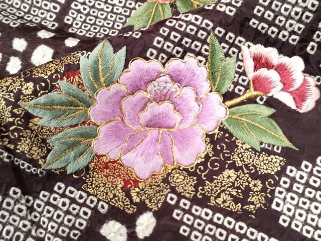 平和屋着物●豪華振袖・長襦袢セット　駒刺繍　絞り　束ね熨斗牡丹舞花文　ラメ糸　金彩　正絹　逸品　CABM4705yc