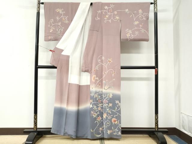 平和屋着物●訪問着　刺繍　更紗花唐草文　暈し染め　金彩　正絹　逸品　CABM4711yc