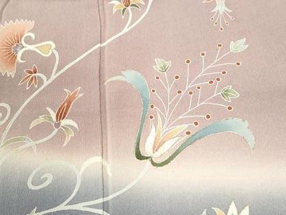 平和屋着物●訪問着　刺繍　更紗花唐草文　暈し染め　金彩　正絹　逸品　CABM4711yc