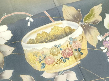 平和屋着物●豪華色留袖　駒刺繍　陶器枝垂れ花文　暈し染め　金彩　正絹　逸品　CABM4715yc