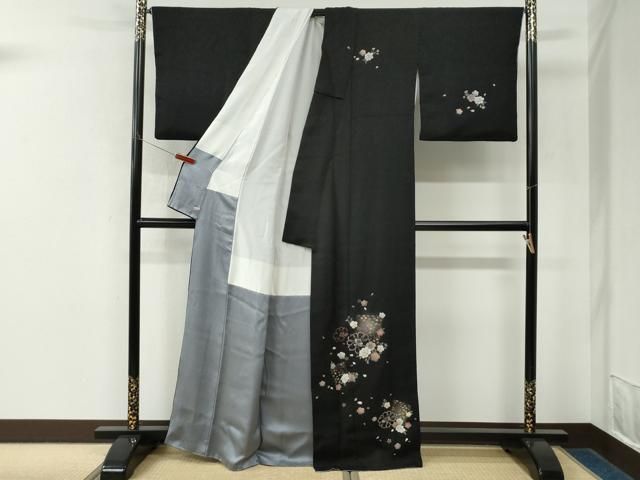 平和屋着物●訪問着　色紙舞花文　黒地　金彩　さが美扱い　正絹　逸品　CABM4723yc