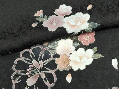 平和屋着物●訪問着　色紙舞花文　黒地　金彩　さが美扱い　正絹　逸品　CABM4723yc