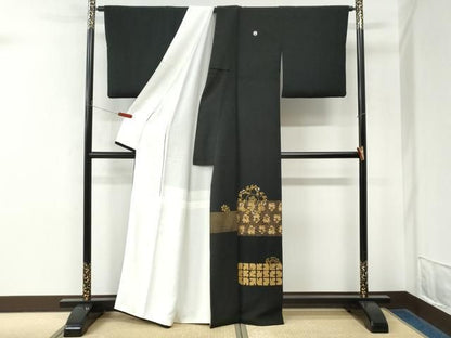 平和屋着物●豪華黒留袖　竹屋町刺繍　動物花唐草文　金彩　正絹　逸品　CABM4730yc