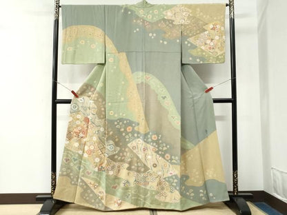 平和屋着物●京友禅の第一人者　松井青々　訪問着　駒刺繍　道長草花文　金彩　正絹　逸品　CABM4742yc