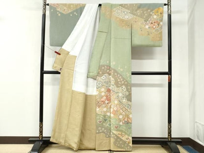 平和屋着物●京友禅の第一人者　松井青々　訪問着　駒刺繍　道長草花文　金彩　正絹　逸品　CABM4742yc
