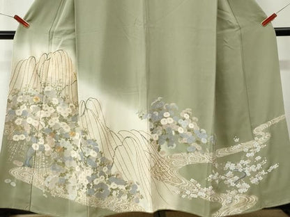 平和屋着物●豪華色留袖　駒刺繍　流水枝垂れ柳枝花文　暈し染め　金彩　正絹　逸品　CABM4746yc