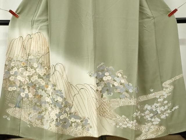 平和屋着物●豪華色留袖　駒刺繍　流水枝垂れ柳枝花文　暈し染め　金彩　正絹　逸品　CABM4746yc