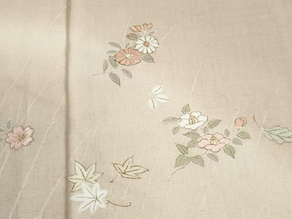 平和屋着物●訪問着　紬地　刺繍　楓舞花文　正絹　逸品　CABM4747yc