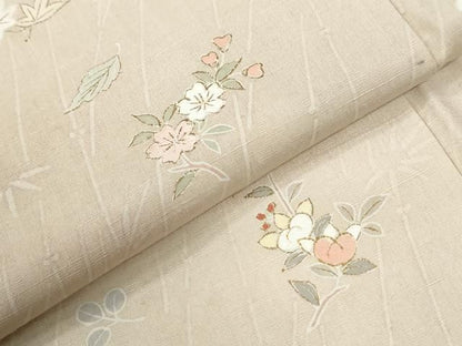 平和屋着物●訪問着　紬地　刺繍　楓舞花文　正絹　逸品　CABM4747yc
