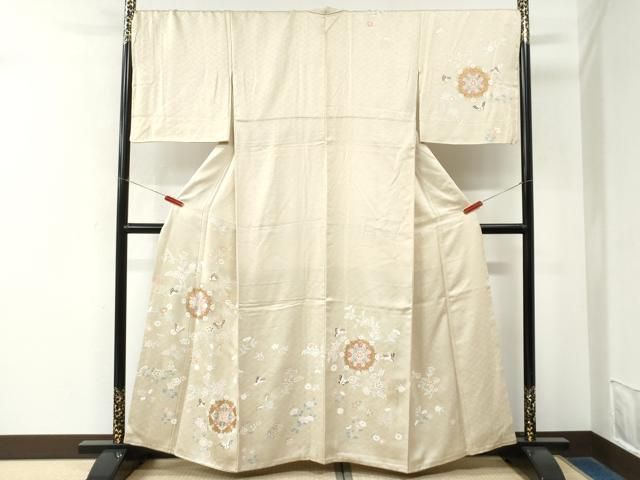 平和屋着物●訪問着　駒刺繍　花蝶文　金彩　正絹　逸品　CABM4750yc