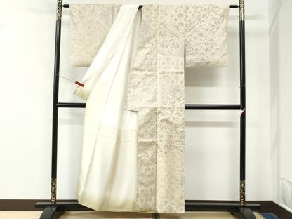 平和屋着物●訪問着　紬地　更紗花文　正絹　逸品　CABM4753yc