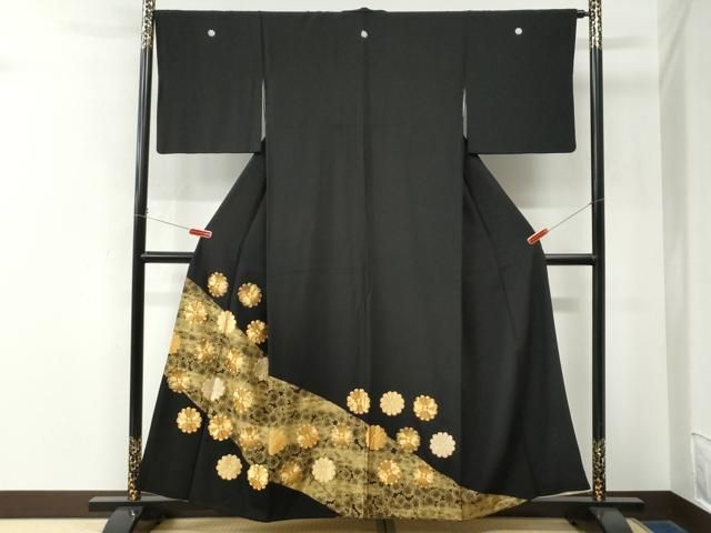 平和屋着物●豪華黒留袖　駒刺繍　舞花文　金彩　正絹　逸品　CABM4754yc